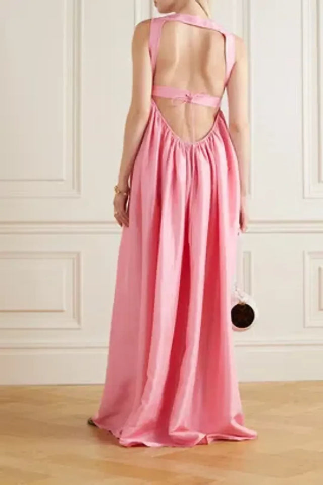 OROTON Strappy Open Back Poplin Maxi Sundress in Pink Strawberry