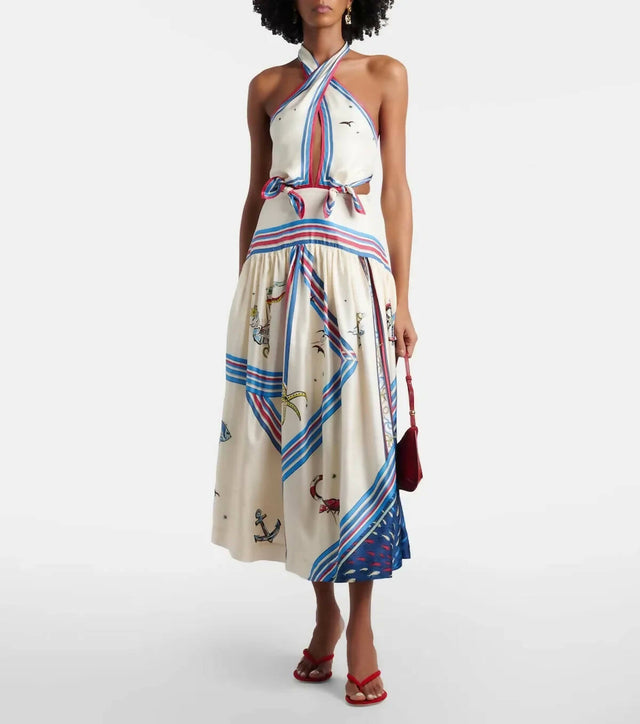 Alémais Apollo Printed Silk Midi Dress