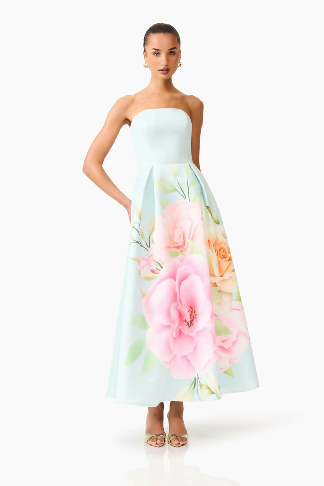 Elliatt Harper Strapless Gown in Baby Blue Floral