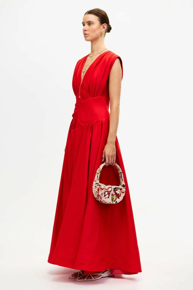 Acler Innoxhill V Neck Maxi Dress in Cherry Red