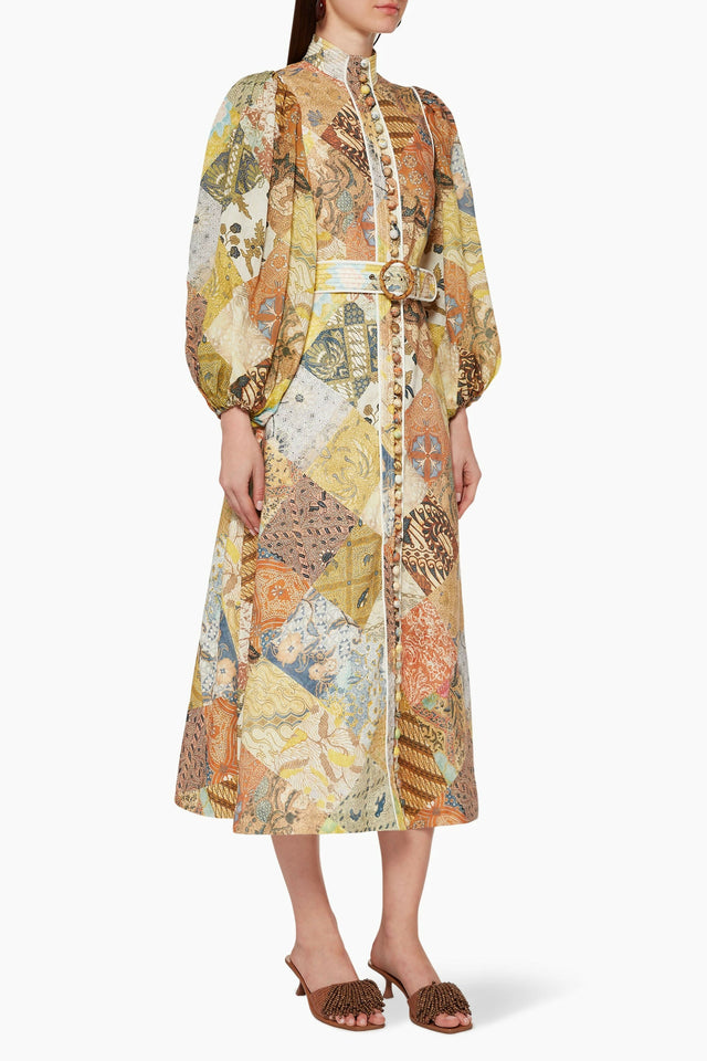 Zimmermann Brightside Patchwork Batik Midi Dress