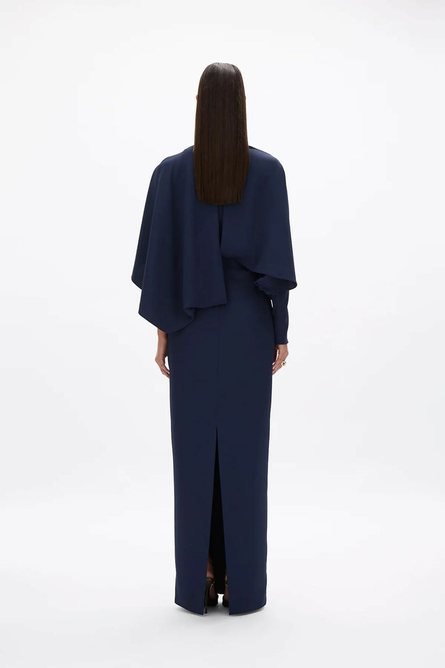Rachel Gilbert Amaris Maxi Cape Gown in Navy