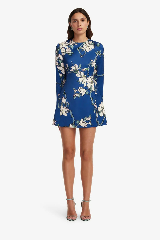 Leo Lin Aliza Long Sleeve Petal Mini Dress in Midnight Magnolia Print