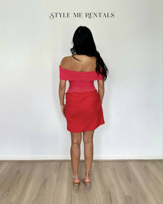 Benni Nico Off Shoulder Mini Dress Watermelon