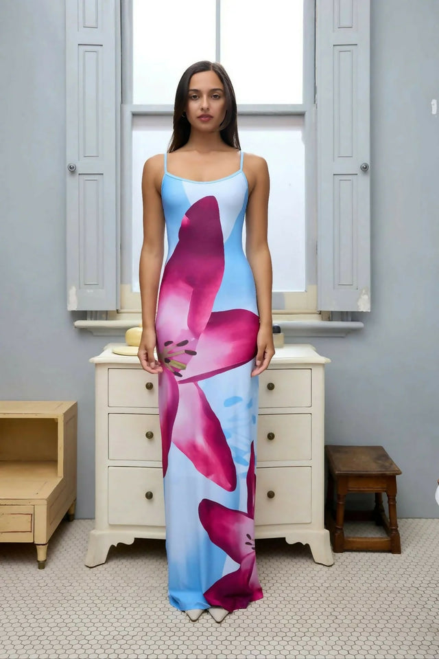 With Harper Lu Slip Dress Sky Lily Floral