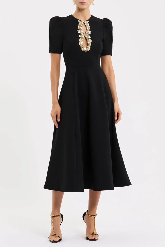 Rebecca Vallance Alexandrite Short Sleeve Midi Dress - Black