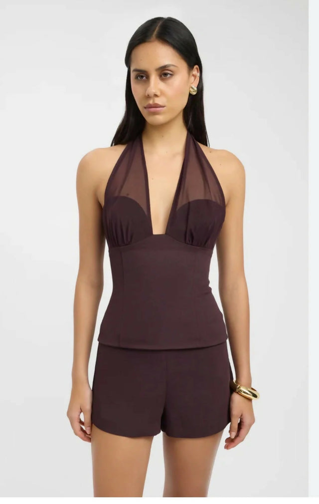 Kookai Oyster Mesh Top and Low Rise Shorts Set