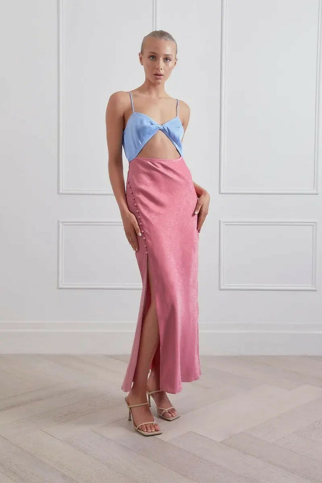 San Sloane Alona Midi Dress Pink and Blue