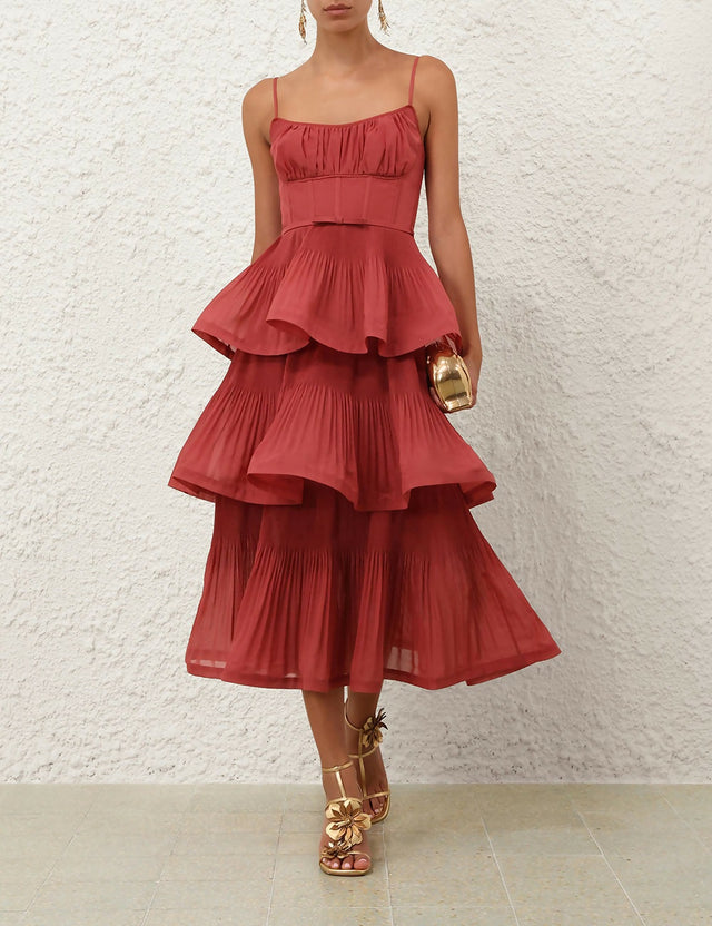 Zimmerman Pleated Tiered Midi Dress