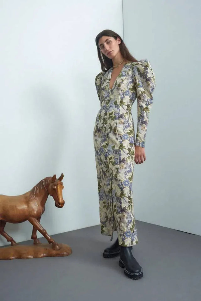 Alemais Phillipa Puff Sleeve Midi Dress