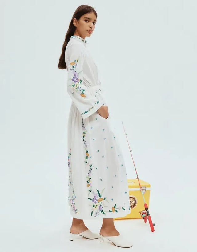 Alemais Willa Embroidered Shirt Dress White Floral