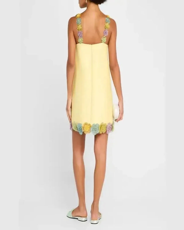 Alemais Lolita Floral Beaded Mini Dress Yellow