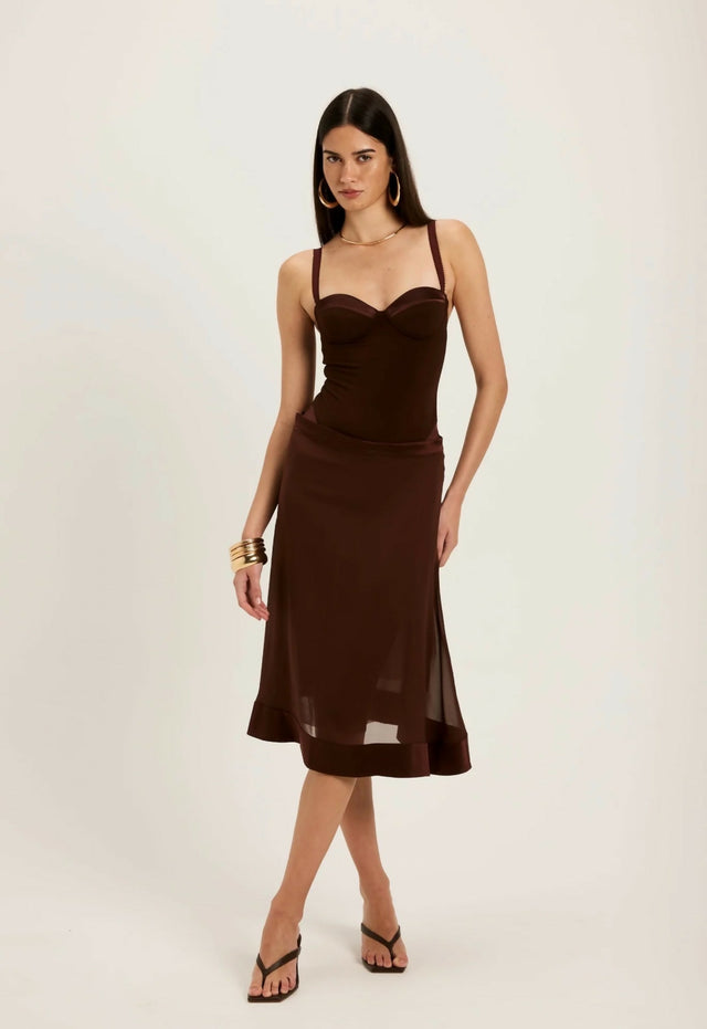 Ance Gria Vittoria Midi Skirt & Bodysuit Chocolate Brown Size XS / AU 6