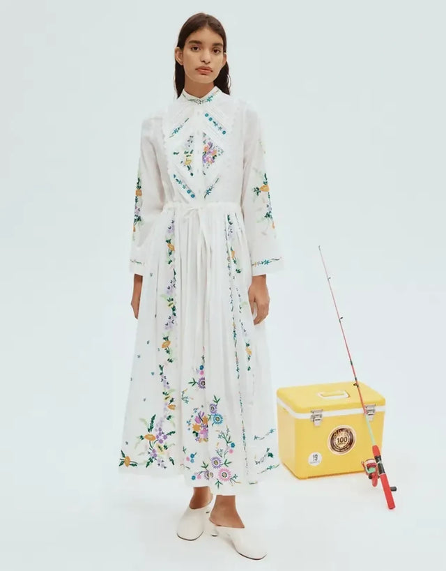 Alemais Willa Embroidered Shirt Dress White Floral