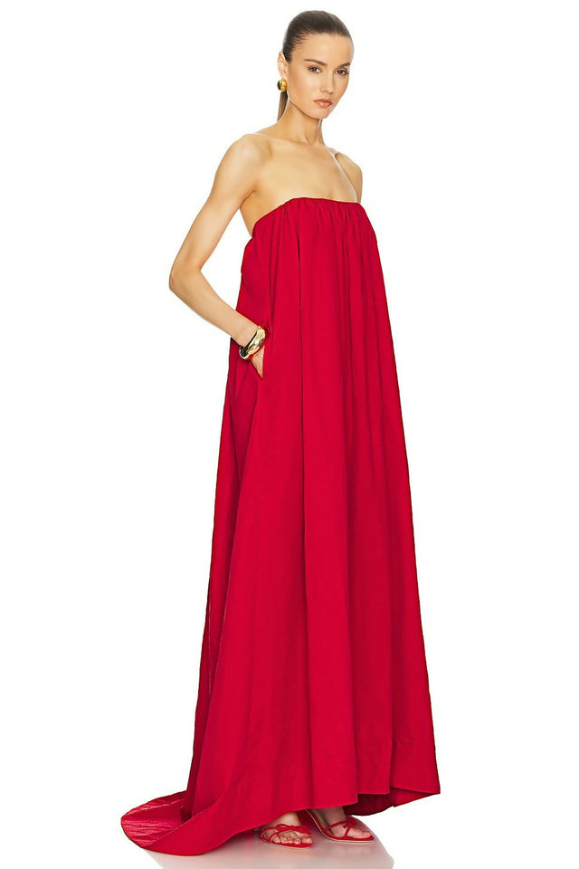 Helsa Studio Crinkle Pleated Gown Very Red