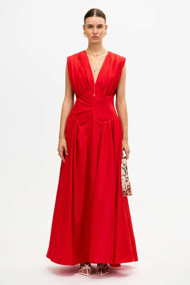 Acler Innoxhill V Neck Maxi Dress in Cherry Red