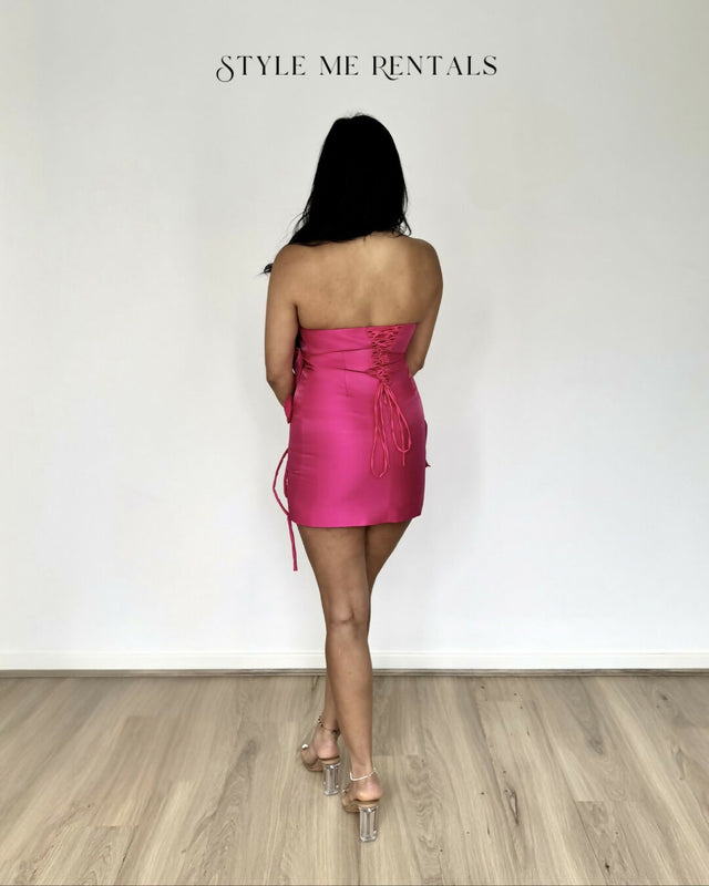 Sierra Darien Voluminous Flower Design Mini Dress Fuchsia Size XS