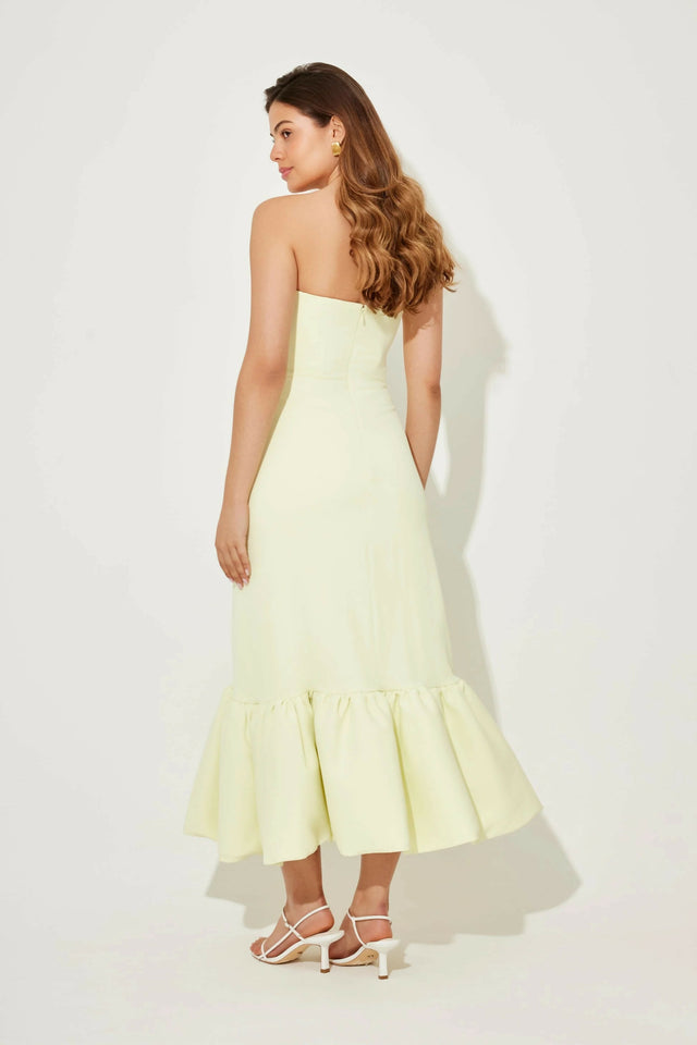 Odd Muse The Ultimate Muse Strapless Peplum Hem Midi Dress - Lime Cream