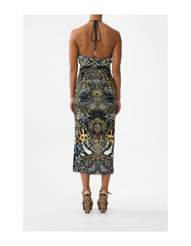 Camilla Cut Out Sleeveless Jersey Halter Neck Dress