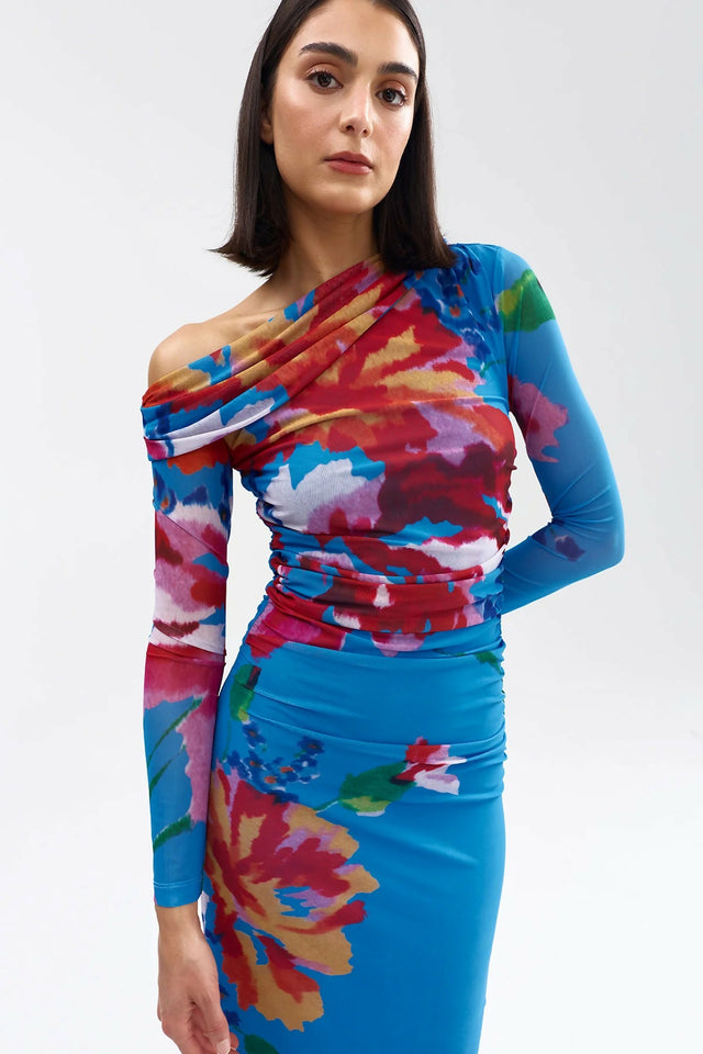 Aston Studio Long-Sleeve Sophie Mesh Dress - Luminous Papaya