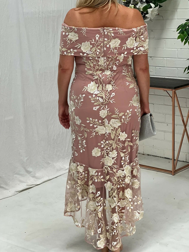 Harriet Blush Embroidered Evening Gown