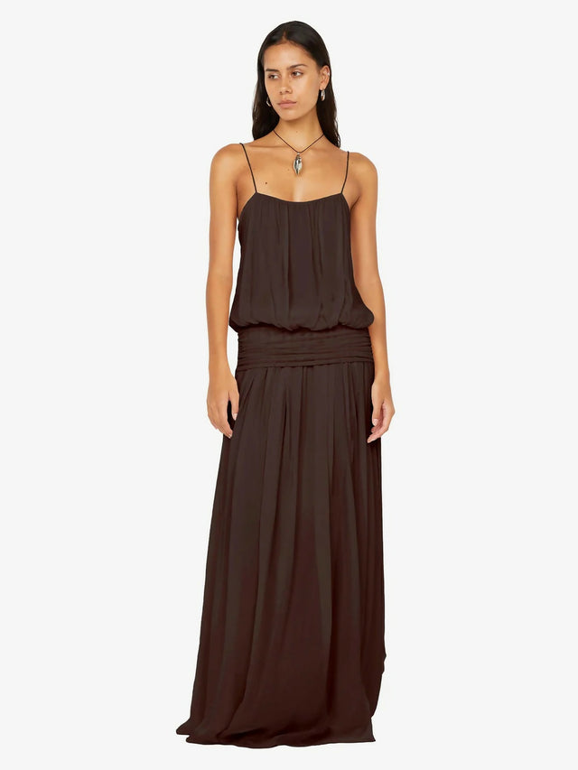 Bec + Bridge Camille Blouson Dress in Dark Chocolate