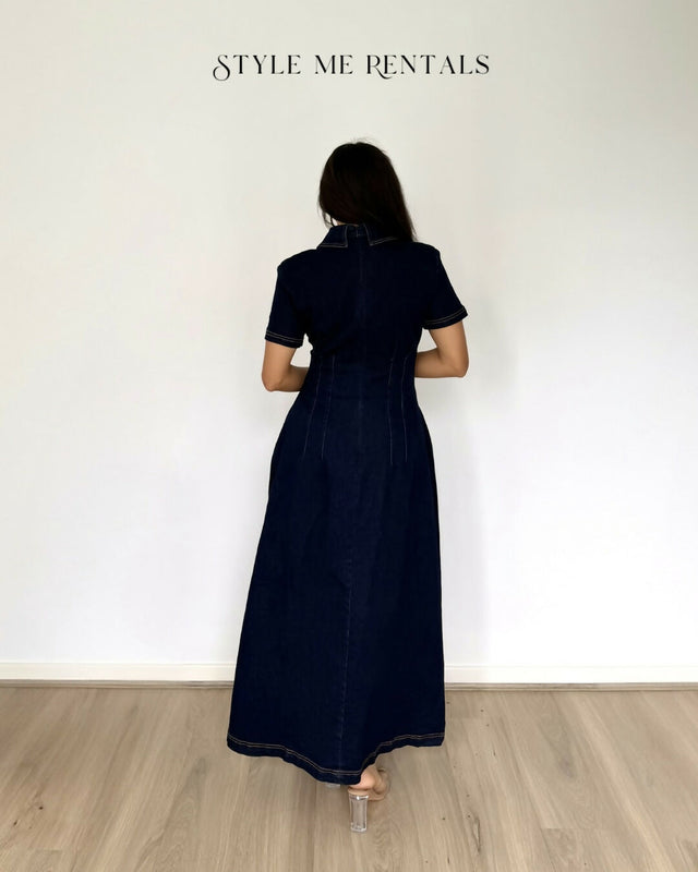 Odd Muse Denim Collared Midi Dress Dark Denim