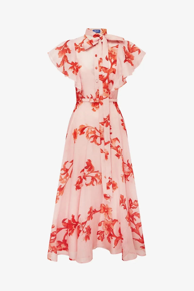 Leo Lin Elsie Flutter Sleeve Midi Dress - Magnolia Print