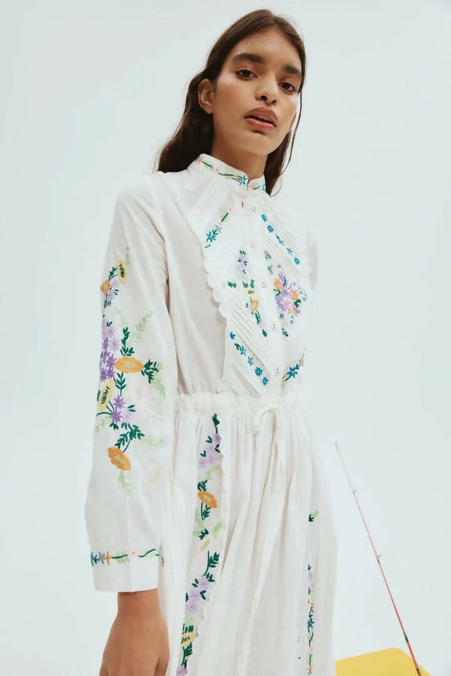 ALEMAIS Willa Embroidered Shirt Dress White Floral