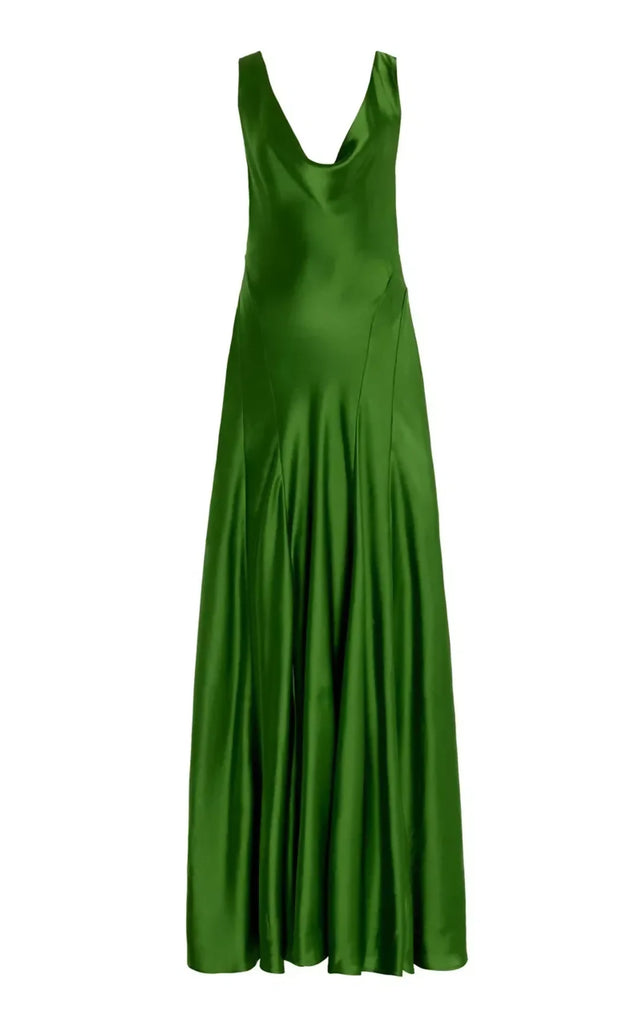 Anna Quan Keira Draped Maxi Dress Gown in Green Fern