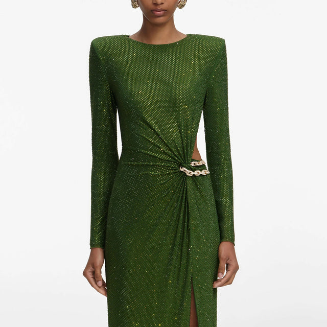 Self Portrait Olive Rhinestone Embellished Maxi Dress