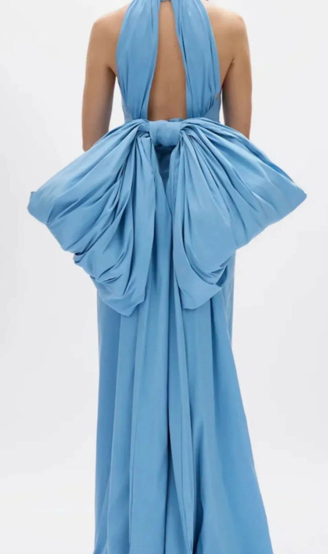 Rachel Gilbert Lottie Bow-Detail Halterneck Gown