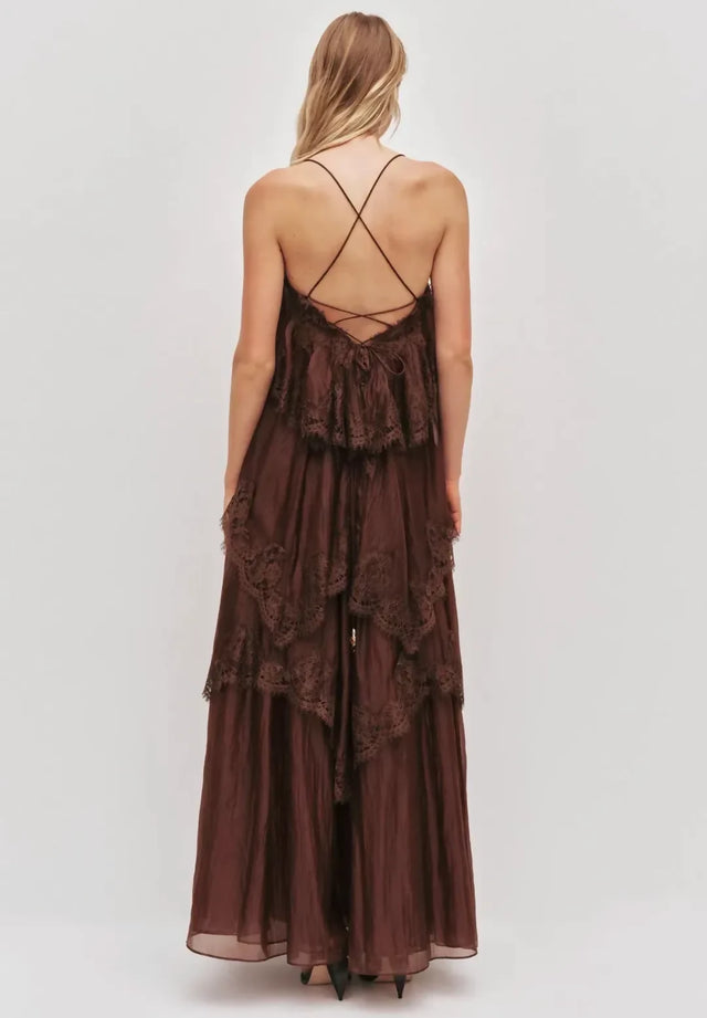 AJE Ophelia Lace Gown in Chocolate