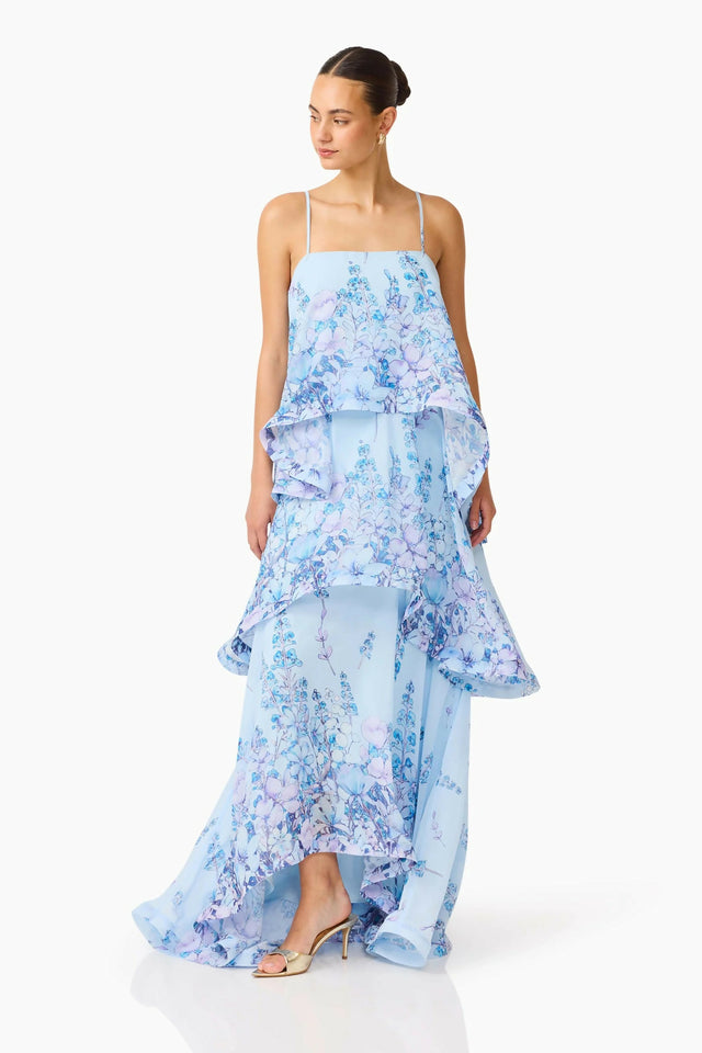 Elliatt Armani Tiered Maxi Dress In Blue Floral