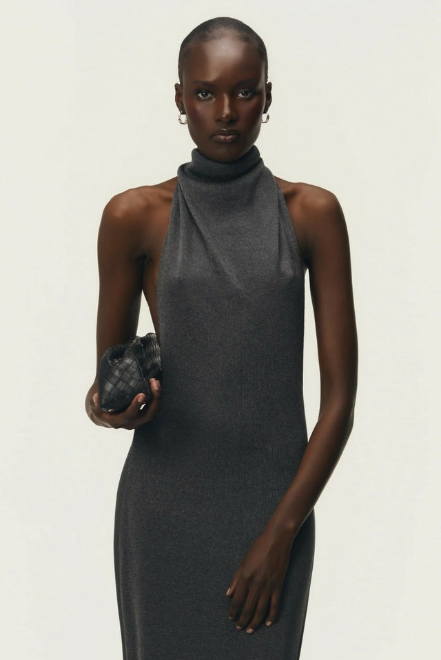 Arcina Ori Romy Dress with Train in Chrome Metallic