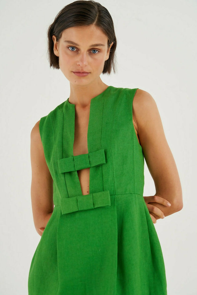 Oroton Bow Mini Dress in Green