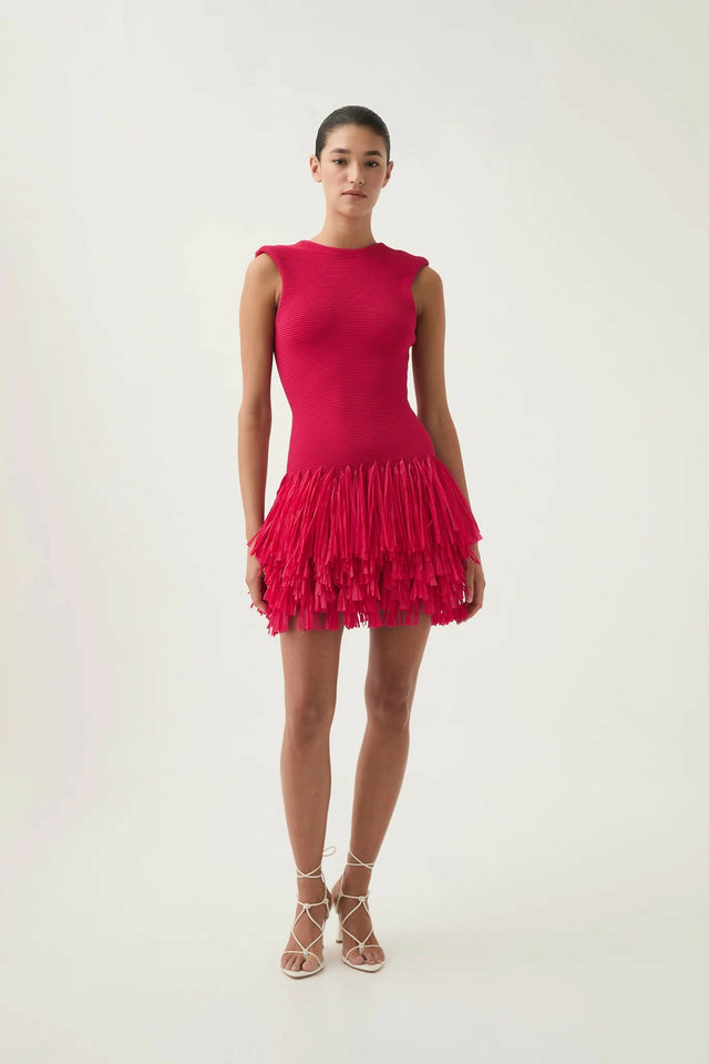 Aje Rushes Raffia Fuchsia Knit Mini Dress