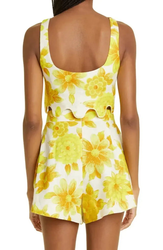Alemais Sonny Sculpt Crop Top and Shorts Mini Set Floral Lemon