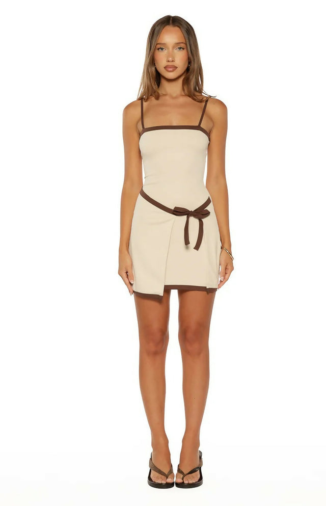Beginning Boutique Tora Cream Wrap Tie Mini Dress