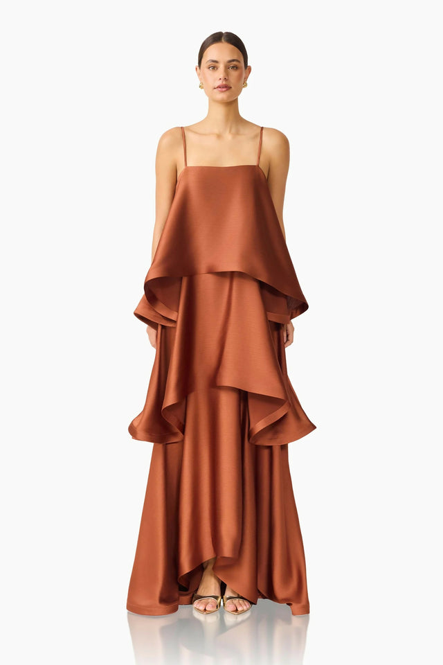 Elliatt Tilly Tiered Maxi Dress in Toffee Brown