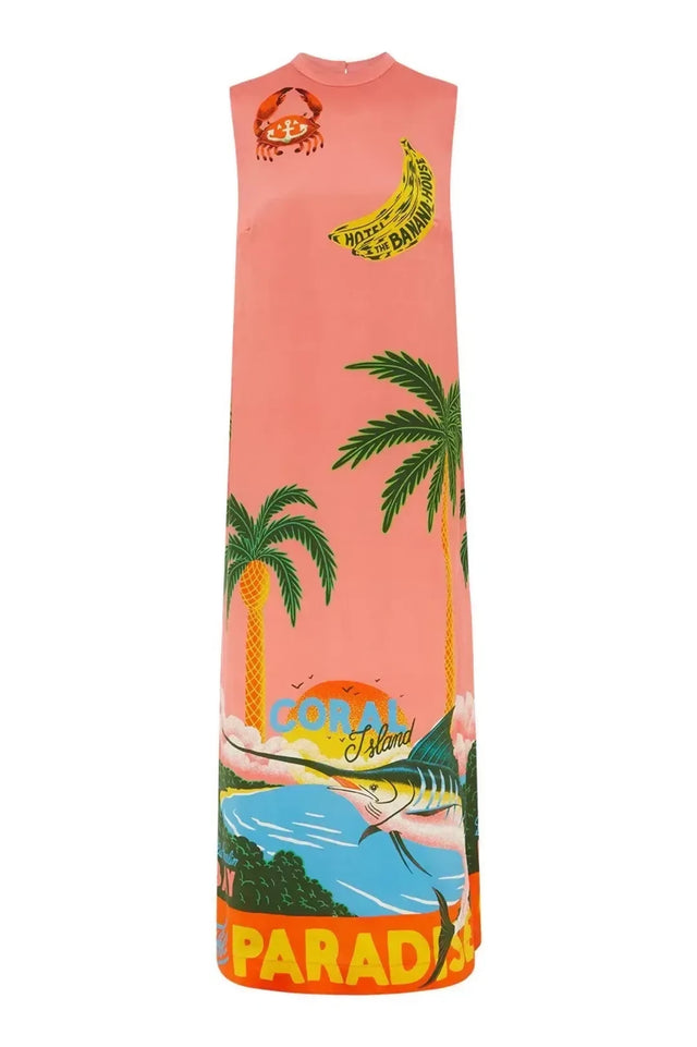 Alemais Paradiso Silk Midi Dress Pink Multi