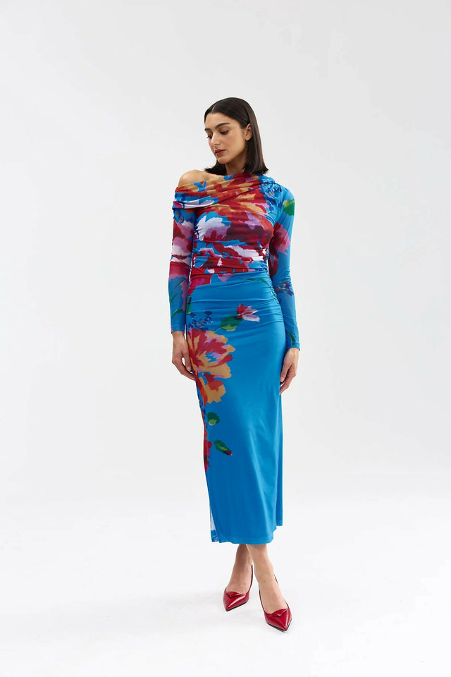 Aston Studio Long-Sleeve Sophie Mesh Dress - Luminous Papaya