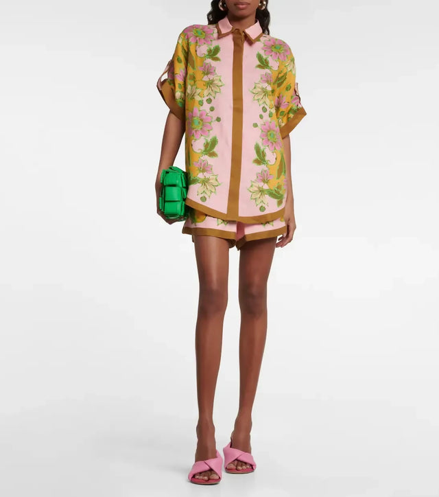 Alemais Winnie Floral Spliced Pink Shirt and Short Two Piece Set Print