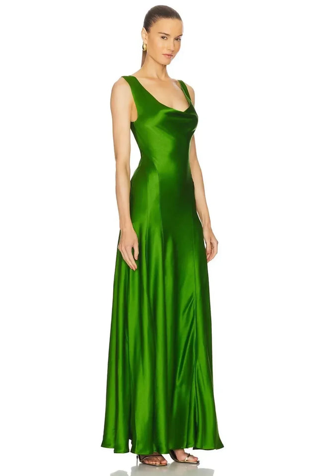 Anna Quan Keira Draped Maxi Dress Gown in Green Fern
