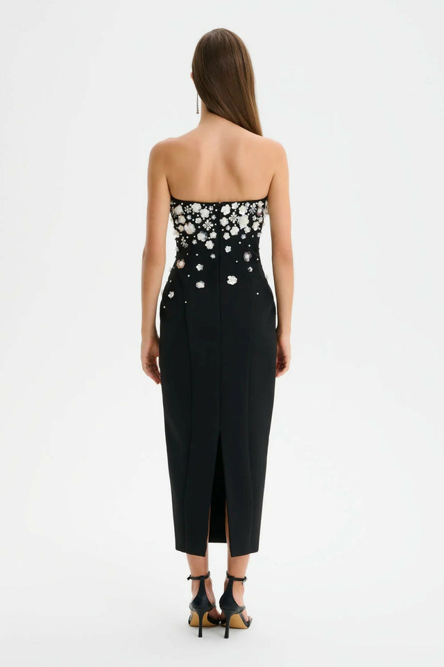 Lavish Alice ANAIS Ombre Embellished Strapless Midi Dress in Black
