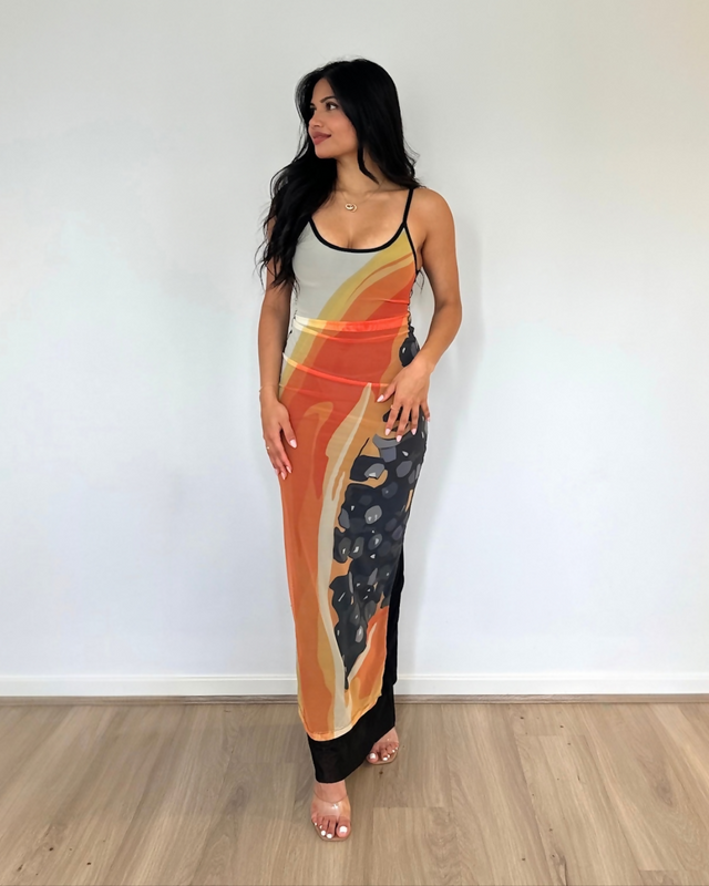 Jefre Sèi Papaya Midi Dress Papaya Print Black