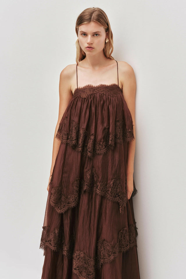 AJE Ophelia Lace Gown In Chocolate