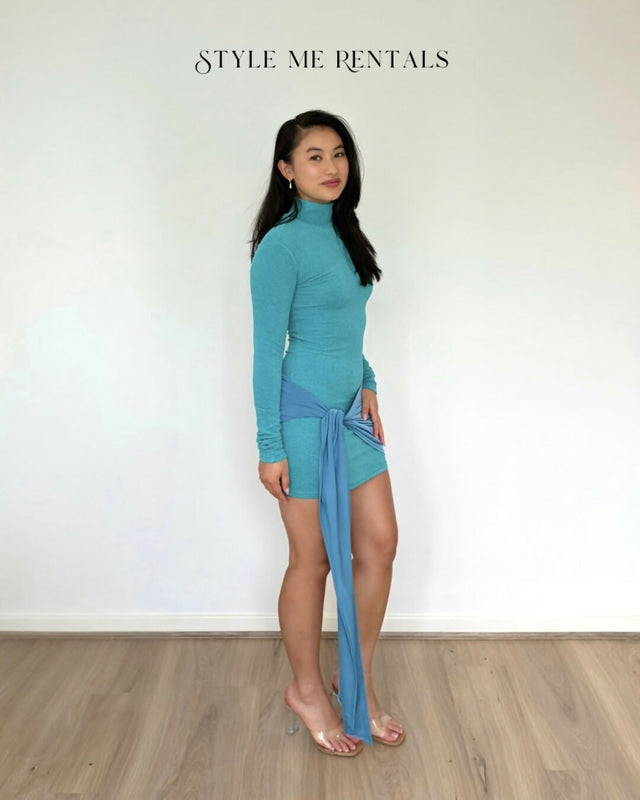 With Harper Lu Textured Wrap Mini Dress Ocean Blue