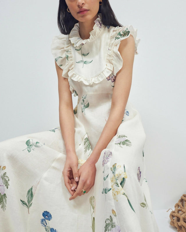 Alemais Jules Floral Midi Maxi Antique Dress White