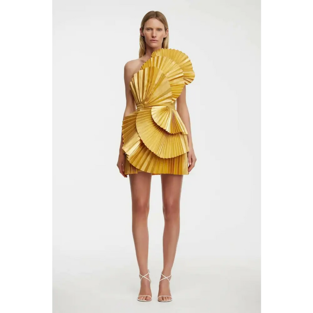 Acler Abbotsford Mini Dress Honey Gold Metallic - 8 / Yellow - Dresses